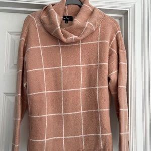 Emira Blush Pink and White Cowl Neck Knit Sweater